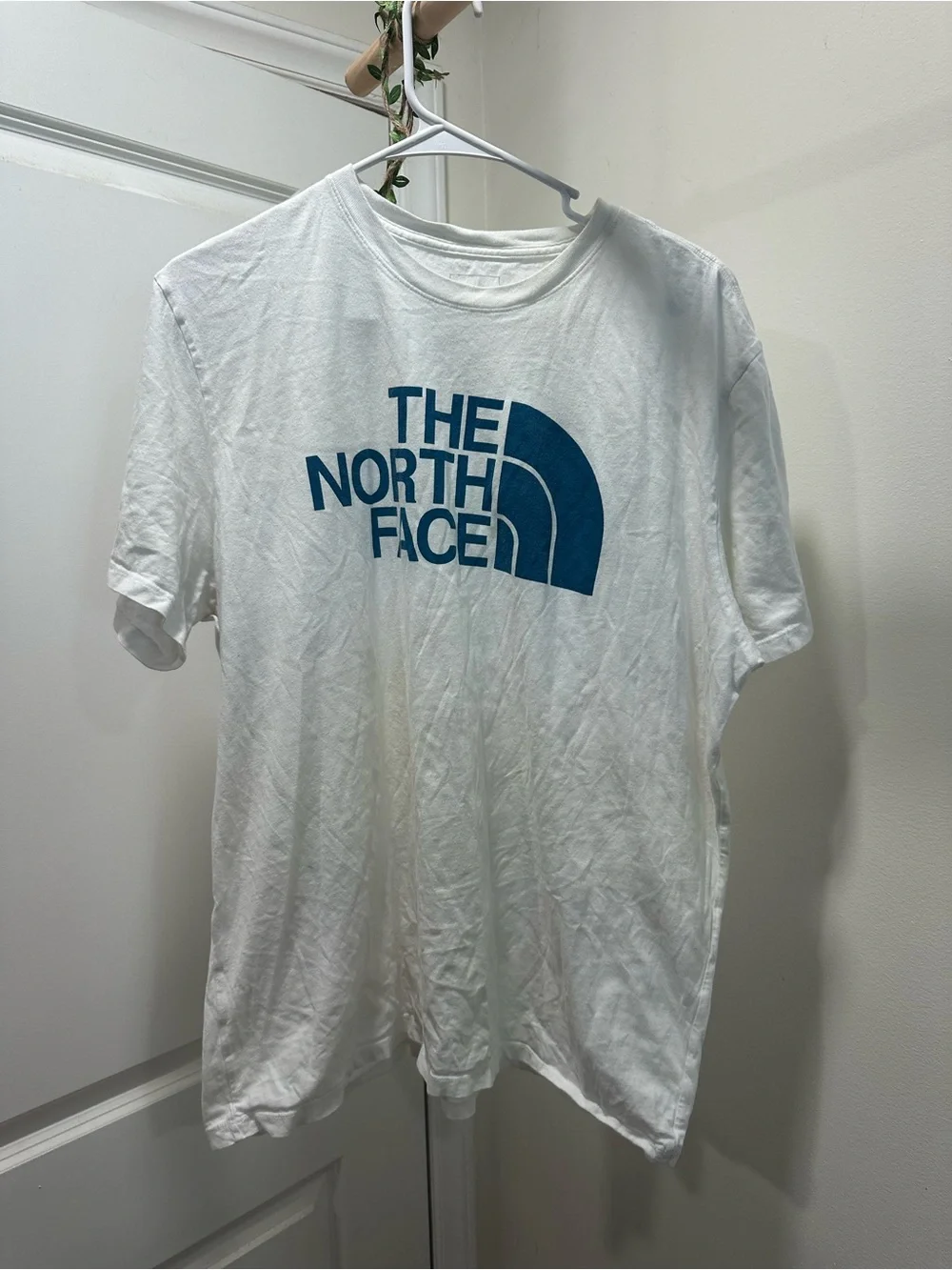The North Face White Short Sleeve Tee with Blue Logo + imperf